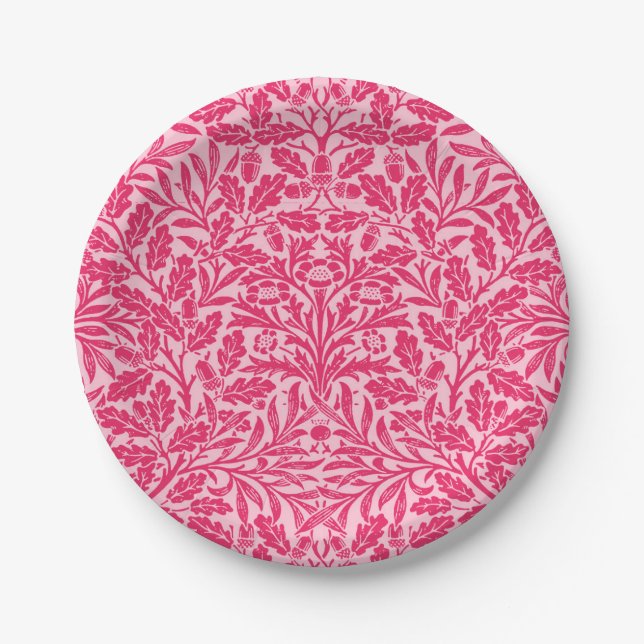 Art Nouveau Floral Damask, Deep Fuchsia Pink Pappteller (Vorderseite)