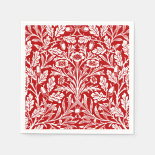 Art Nouveau Floral Damask, Dunkelrot und Weiß Serviette