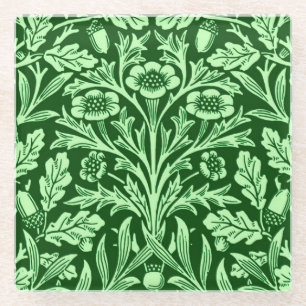 Art Nouveau Floral Damask, Emerald Green Glasuntersetzer