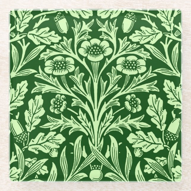 Art Nouveau Floral Damask, Emerald Green Glasuntersetzer (Vorderseite)