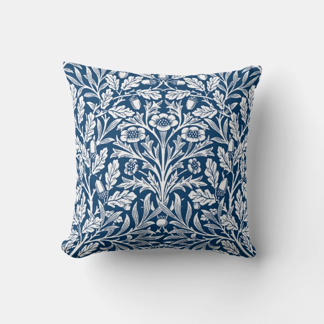 Art Nouveau Floral Damask, Kobalt Blau und Weiß Kissen (Vorderseite)
