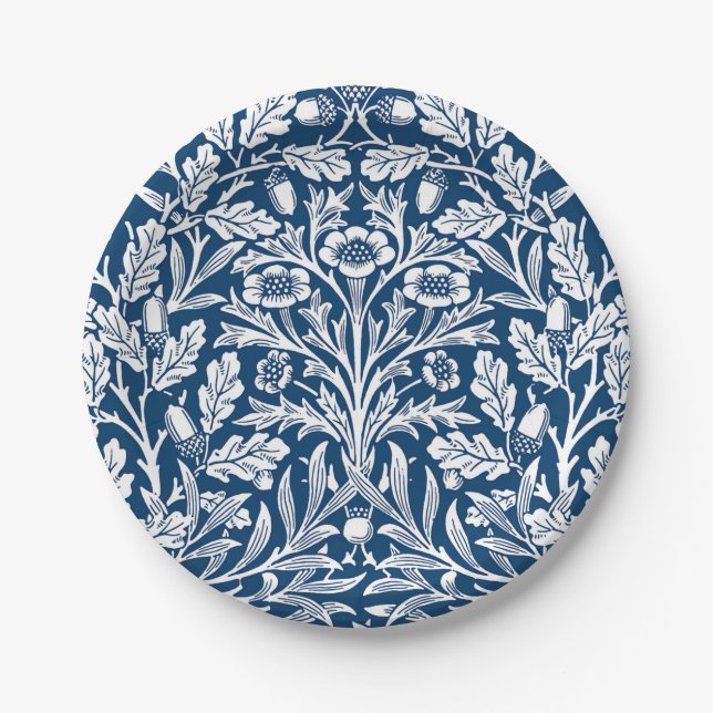 Art Nouveau Floral Damask, Kobalt Blau und Weiß Pappteller (Vorderseite)