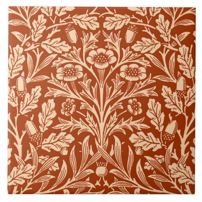 Art Nouveau Floral Damask, Mandarin Orange Fliese (Vorderseite)