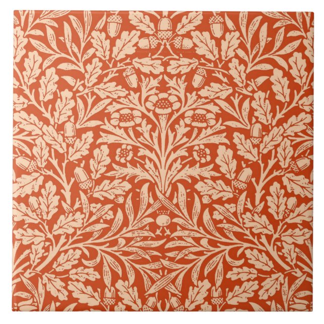 Art Nouveau Floral Damask, Mandarin Orange Fliese (Vorderseite)