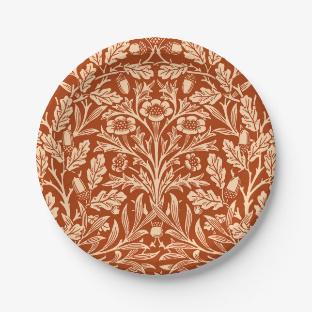 Art Nouveau Floral Damask, Mandarin Orange Pappteller (Vorderseite)