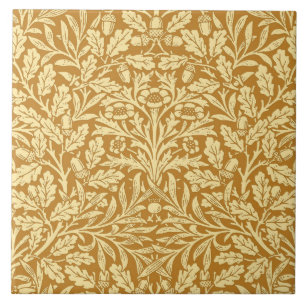 Art Nouveau Floral Damask, Mustard Yellow und Gold Fliese