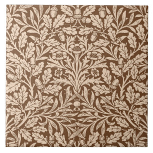 Art Nouveau Floral Damask, Taupe und Beige Cerami Fliese
