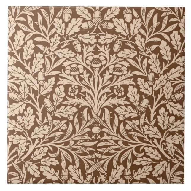 Art Nouveau Floral Damask, Taupe und Beige Cerami Fliese (Vorderseite)