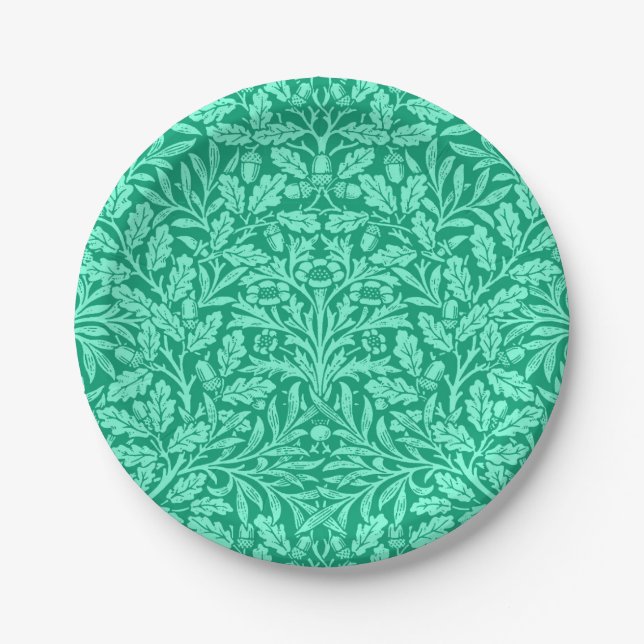 Art Nouveau Floral Damask, Türkis und Aqua Pappteller (Vorderseite)