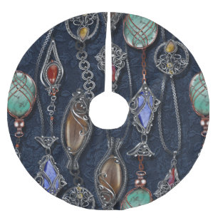 Art Nouveau Floral: Denim Elegance. Polyester Weihnachtsbaumdecke