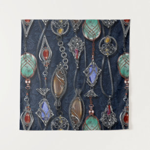 Art Nouveau Floral: Denim Elegance. Wandteppich