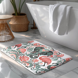 Art Nouveau Floral Elephant Pink Flamingos Badematte