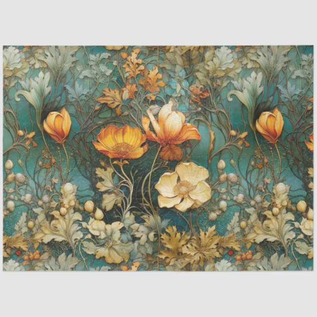 Art Nouveau Floral Fall Aquamarin Ephemere Entdeck Seidenpapier (Vorderseite)
