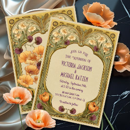 Art Nouveau Floral Frame Wedding Invitation Einladung