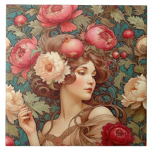 Art Nouveau Floral Frucht Keramik Tile