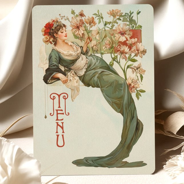 Art Nouveau Floral Goddess Menu Card Einladung (Von Creator hochgeladen)