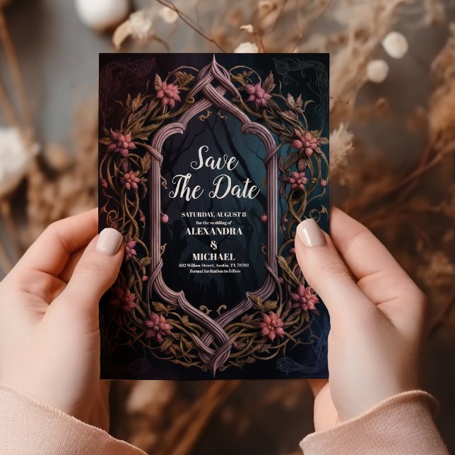 Art Nouveau Floral Gothic Halloween Hochzeit Save The Date (Von Creator hochgeladen)