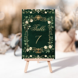 Art Nouveau Floral Green Gold Wedding table number Tischnummer