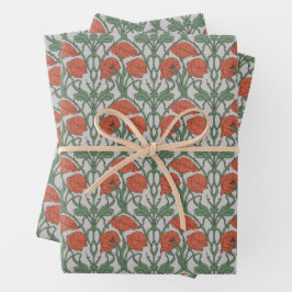 Art Nouveau Floral Green Poppy Geschenkpapier Set