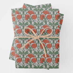 Art Nouveau Floral Green Poppy Geschenkpapier Set