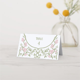 Art Nouveau Floral Green und Pink Wedding Platzkarte