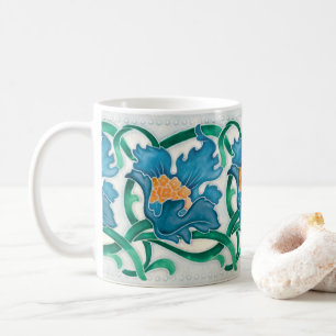 Art Nouveau Floral Majolica Imitate Locarno Kaffeetasse