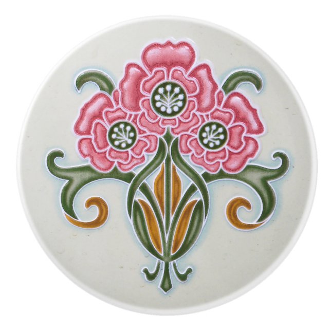 Art Nouveau Floral Möbel Keramikknauf (Vorderseite)