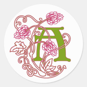 Art Nouveau Floral monogramm A Runder Aufkleber