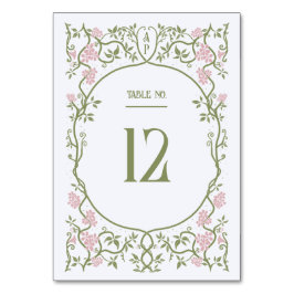 Art Nouveau Floral Pink und Grüne Hochzeit Tischnummer