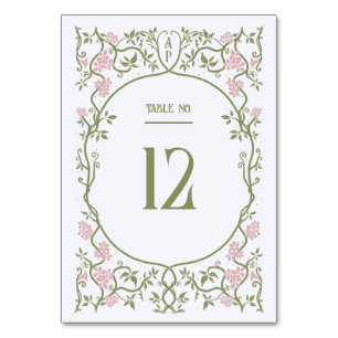 Art Nouveau Floral Pink und Grüne Hochzeit Tischnummer