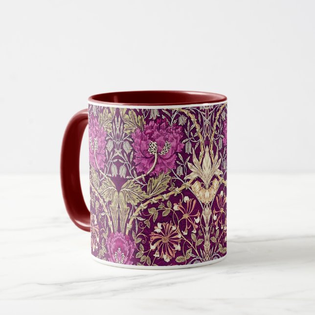 Art Nouveau Floral, Plum, Beige und Maroon Tasse (Vorderseite Links)