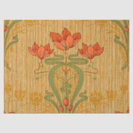 Art nouveau floral poppy red gold green elegant  seidenpapier