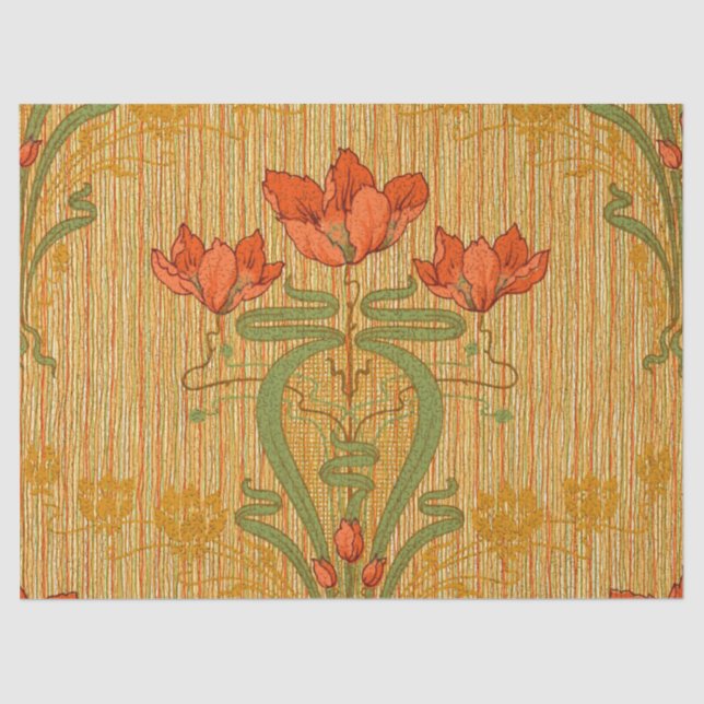 Art nouveau floral poppy red gold green elegant  seidenpapier (Vorderseite)