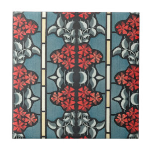 Art Nouveau Floral Red Blue Keramik Tile Fliese