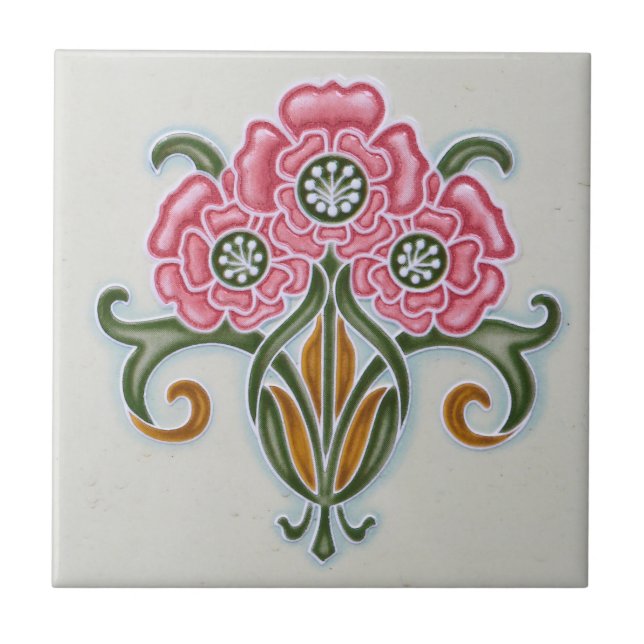 Art Nouveau Floral Tile Fliese (Vorderseite)