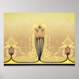 Art Nouveau floral tulip pink pink und gold elegan Poster