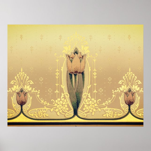 Art Nouveau floral tulip pink pink und gold elegan Poster (Vorne)