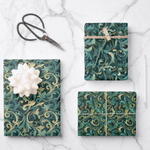 Art Nouveau Floral Vine Muster mit Aquamarin & grü Geschenkpapier Set