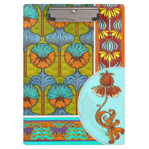 Art nouveau floral vintage Türkis orange Verneuil Klemmbrett