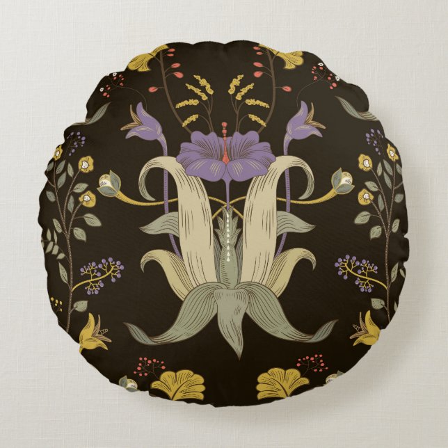 Art Nouveau Floral: Vintages Muster Rundes Kissen (Vorderseite)