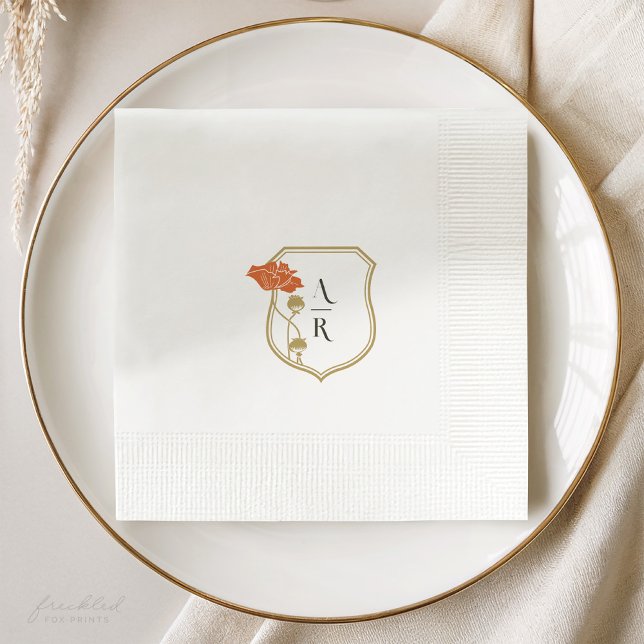 Art Nouveau Floral Wappen Monogram Cocktail Napkin Serviette (ART NOUVEAU FLORAL CREST MONOGRAM WEDDING COCKTAIL NAPKIN)