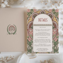 Art Nouveau Floral Wedding Details Eintrittskarte
