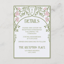 Art Nouveau Floral Wedding Green and Pink Begleitkarte