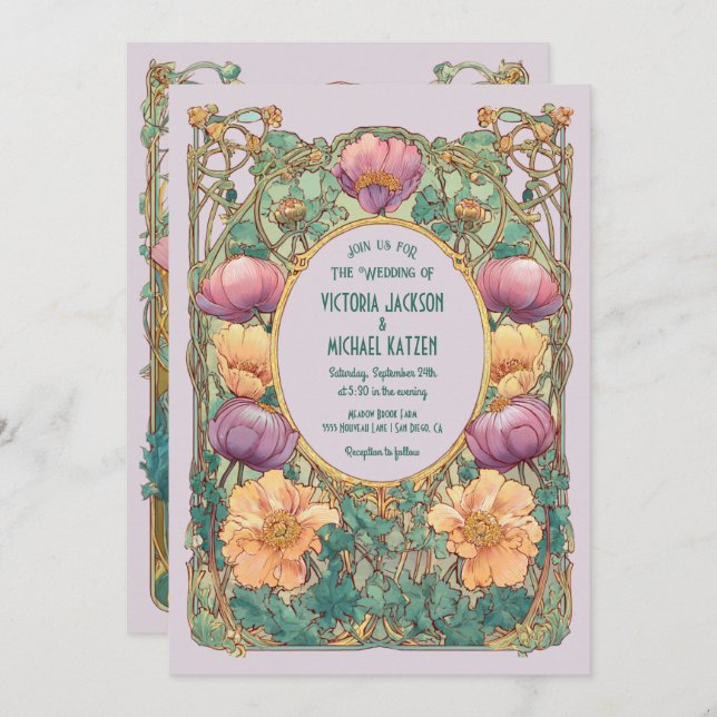 Art Nouveau Floral Wedding Invitation Einladung