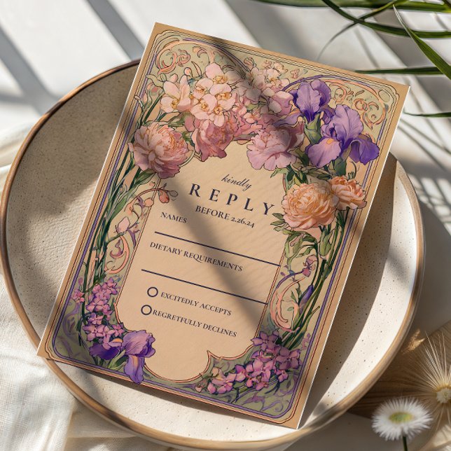 Art Nouveau Floral Wedding RSVP Karte (Von Creator hochgeladen)
