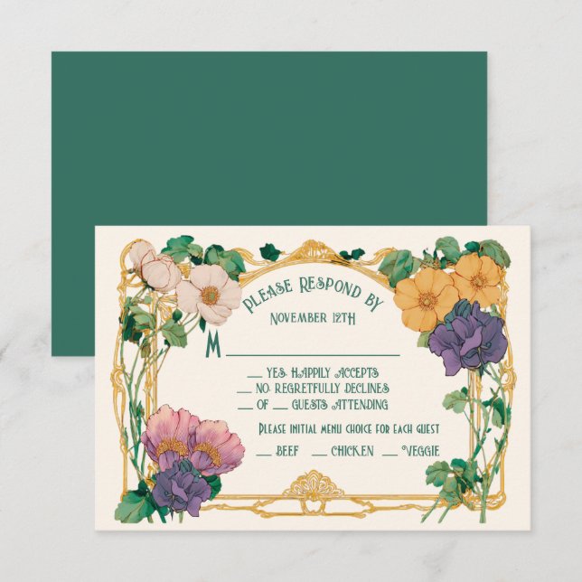 Art Nouveau Floral Wedding RSVP response card Einladung (Vorne/Hinten)