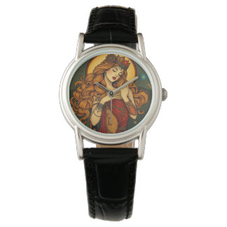 Art Nouveau Floral Woman Illustration Armbanduhr