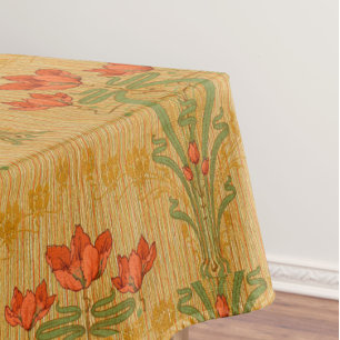Art nouveau floraler Mohn rot gold grün elegant Tischdecke