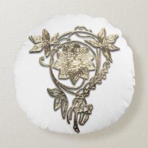 Art nouveau florales Juwel viktorianisches Gold we Rundes Kissen