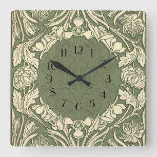Art Nouveau Flowers Floral Border  Quadratische Wanduhr
